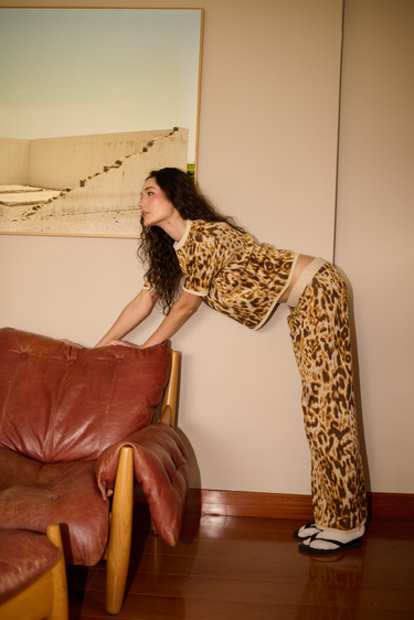 PANTALON TEJIDO LEOPARDO AMARILLO
