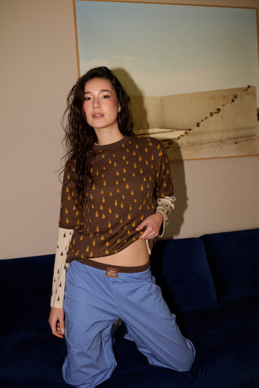 CAMISETA TEJIDA AGUA CAFE