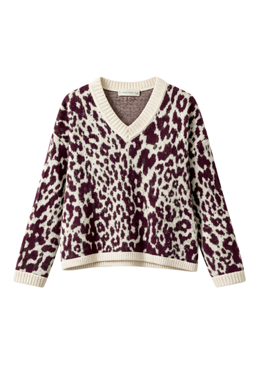 CONJUNTO TEJIDO SACO LEOPARDO VINOTINTO