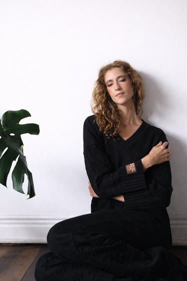 PANTALON TEJIDO RAYOS - NEGRO