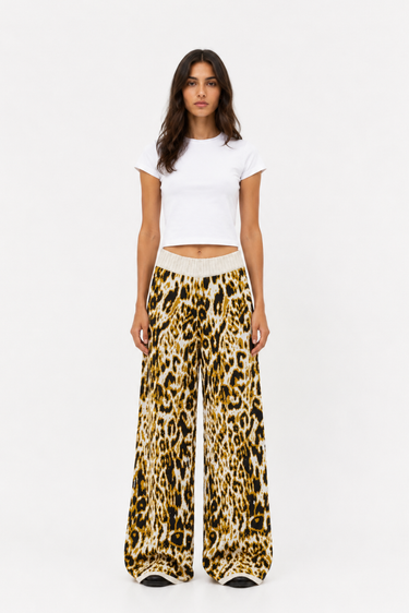 PANTALON TEJIDO LEOPARDO AMARILLO