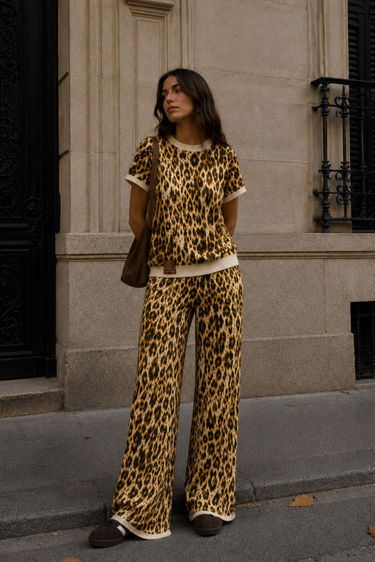 CONJUNTO TEJIDO LEOPARDO AMARILLO - MANGA CORTA