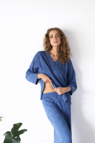 CONJUNTO TEJIDO RAYOS AZULES