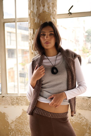 CONJUNTO TEJIDO SACO CAFE