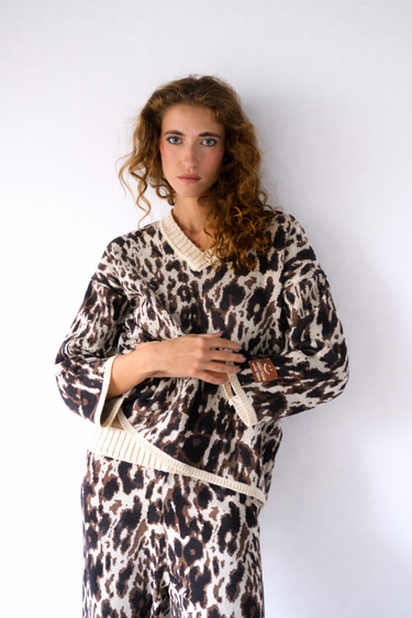 SACO TEJIDO LEOPARDO - CAFE